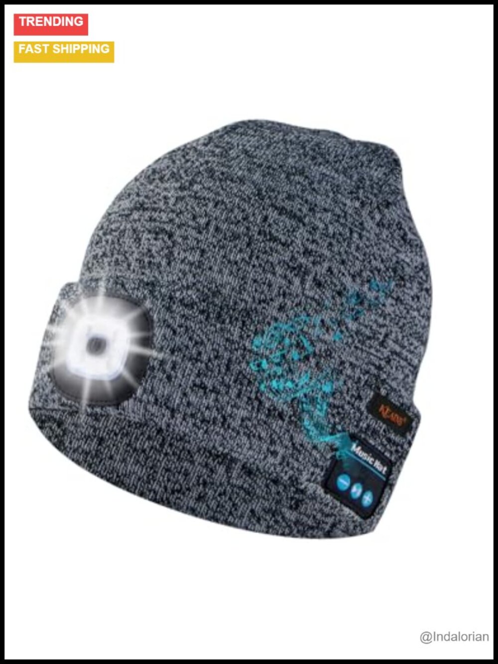 Bluetooth Beanie with LED Light, Wireless Music Hat, Rechargeable Headlamp,